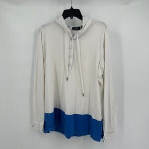 Susan Graver Womens Hoodie Top Size 1X Coastal Colorblock Blue White Casual